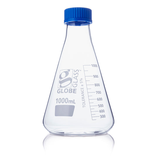 Globe Scientific GL45 Screw Cap Erlenmeyer Flask 8421000 1000 mL Borosilicate Glass