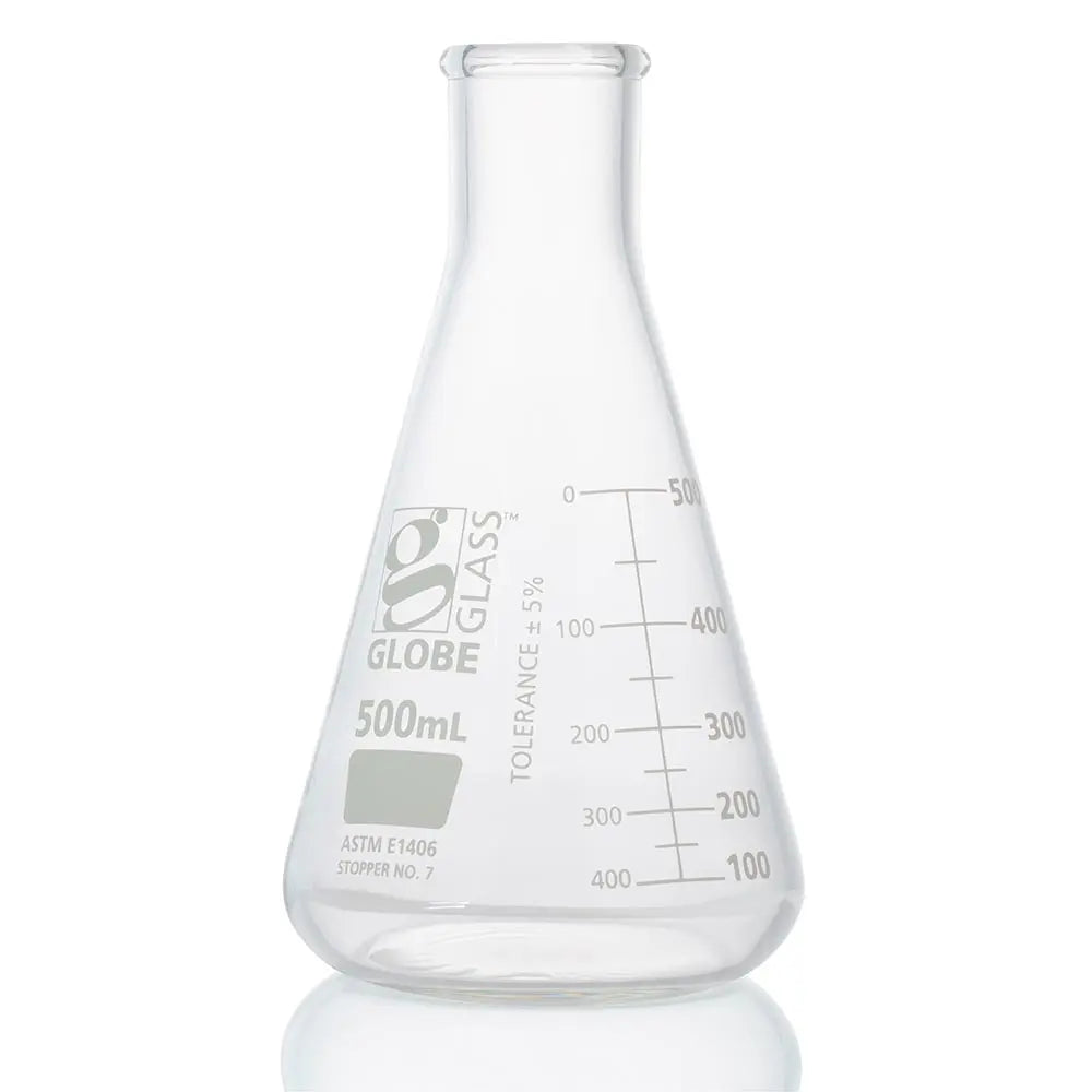 Globe Scientific Flask, Erlenmeyer, Globe Glass, 500mL, Heavy Duty, Narrow Mouth, Dual Graduations, ASTM E1406, 1/Box 8430500 Laboratory Equipment