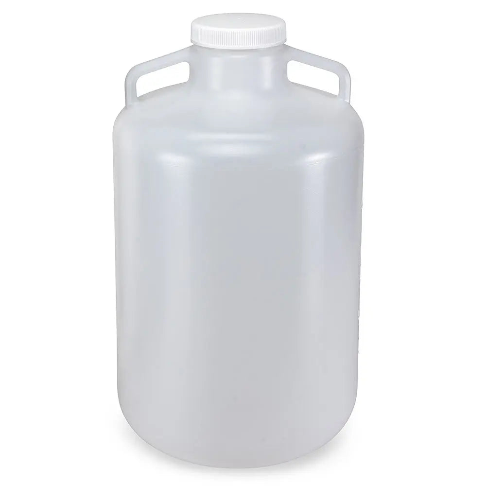 Globe Scientific Carboy, Round with Handles, Wide Mouth, PP, White PP Screwcap, 20 Liter, Molded Graduations, Autoclavable 7210020 Laboratory Equipment