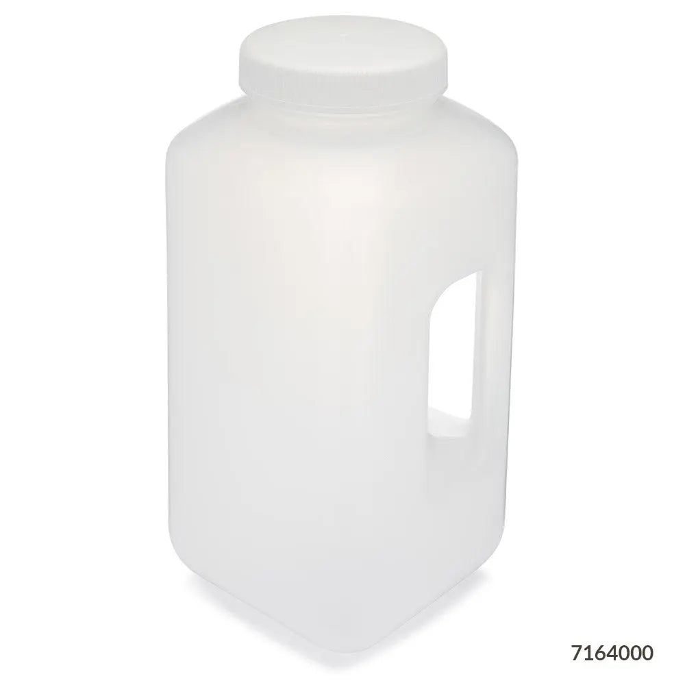 Globe Scientific Bottle, Large Wide Mouth with Handle, Square, PP Bottle, 100mm PP Screw Cap, 4 Litres (1.0 Gallons) 7164000 Laboratory Equipment