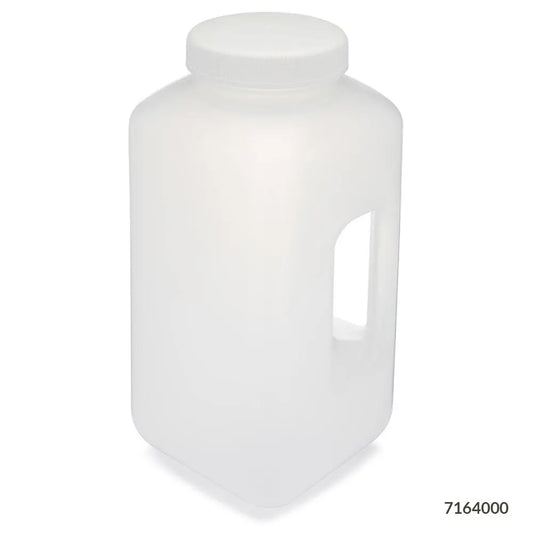 Globe Scientific Bottle, Large Wide Mouth with Handle, Square, PP Bottle, 100mm PP Screw Cap, 4 Litres (1.0 Gallons) 7164000 Laboratory Equipment