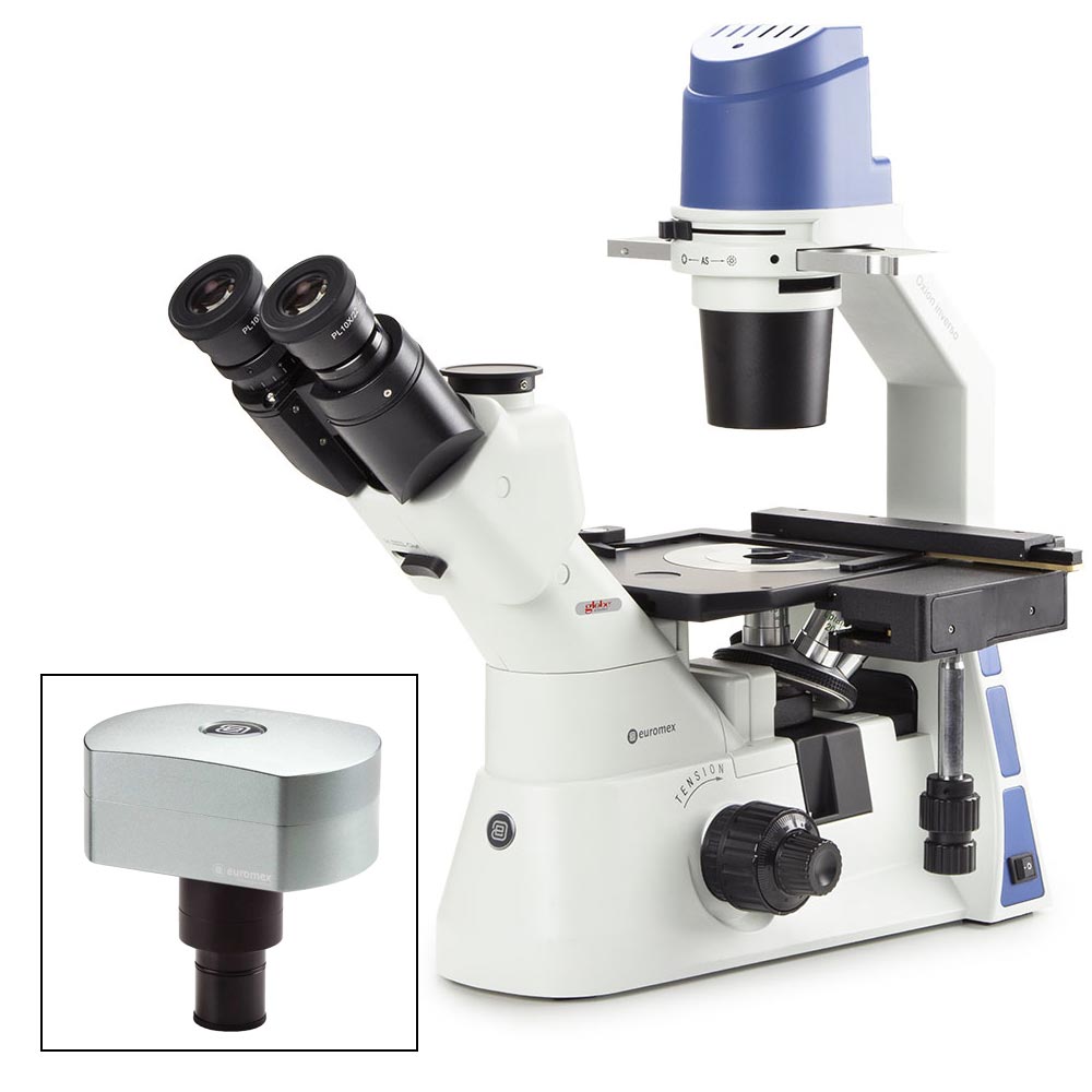 Globe Scientific Oxion Inverso Trinocular Inverted Phase Contrast Microscope EOX-2053-PLPH-DC18 with CMEX-18 Pro Camera