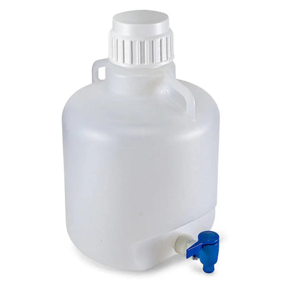 Globe Scientific Carboy, Round with Spigot and Handles, LDPE, White PP Screwcap, 10 Liter, Molded Graduations 7270010 Laboratory Equipment
