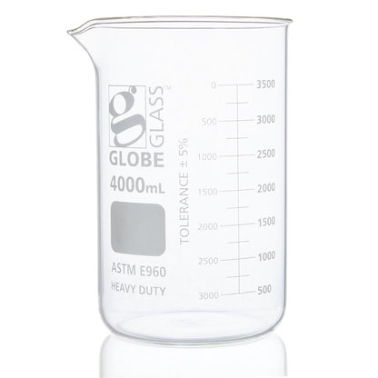 Globe Scientific Borosilicate Glass Beaker Globe Glass Low Form 10 mL to 4000 mL