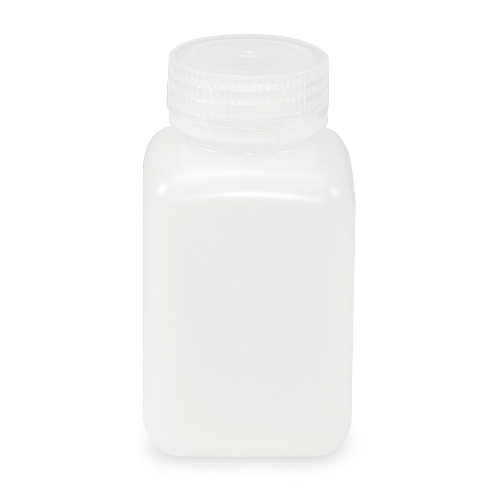 Globe Scientific Bottle, Wide Mouth, Square, Hdpe, Attached Pp Screw Cap, 12/Pack 60 mL to 500 mL
