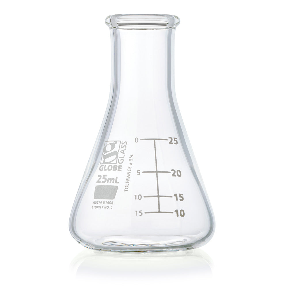 Globe Scientific Narrow Mouth Erlenmeyer Flask 8400025 25 mL Borosilicate Glass
