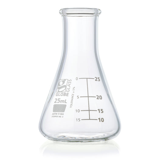 Globe Scientific Narrow Mouth Erlenmeyer Flask 8400025 25 mL Borosilicate Glass