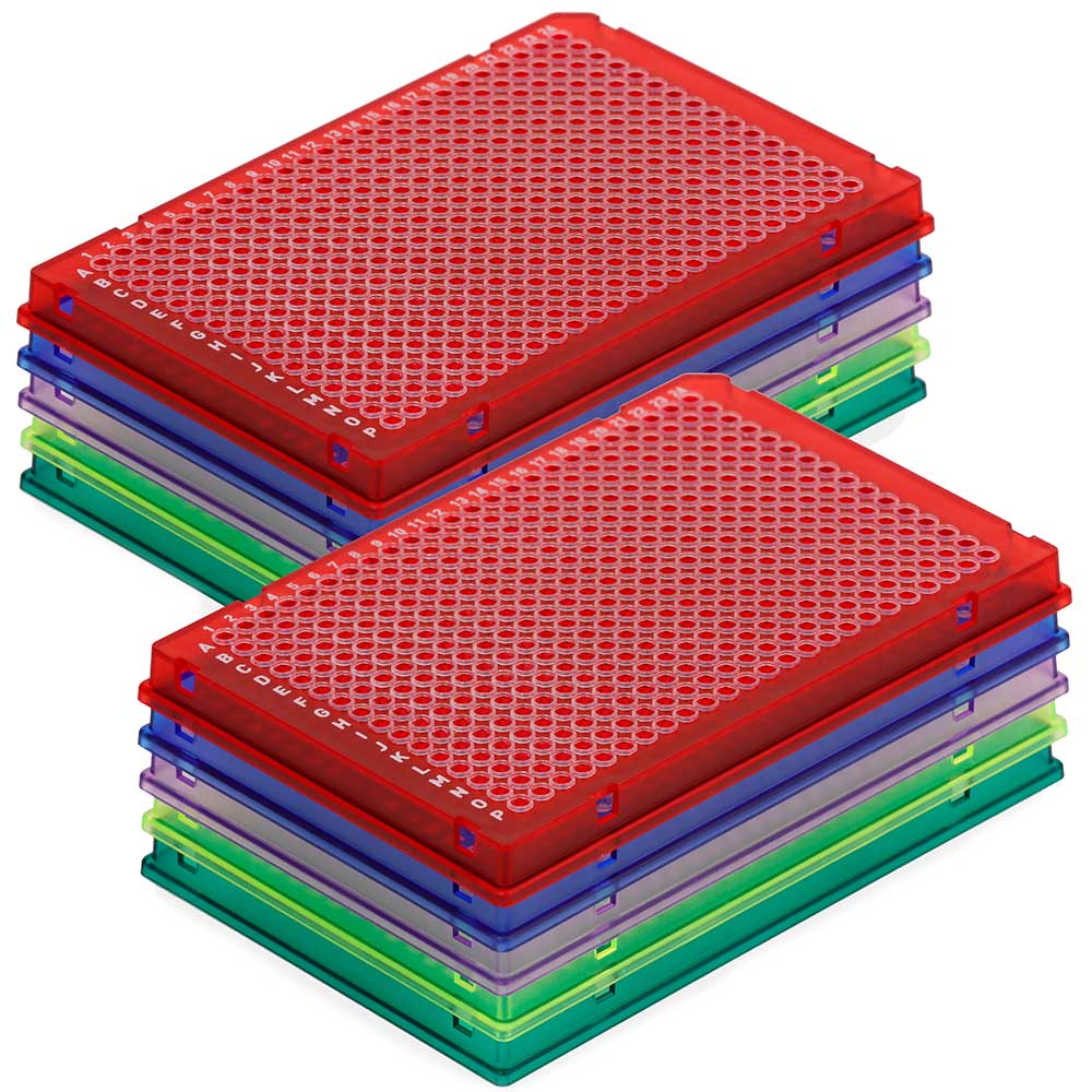 384-Well PCR Plates, Diamond Shell Two-Component PC Frame/PP Wells, A24 Single Notch — 8 Color & Barcode Options, 50/Case | Globe Scientific