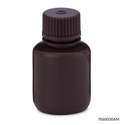 Globe Scientific Bottle, Narrow Mouth, Hdpe Bottle, Attached Pp Screw Cap, Amber, 12/Pack 30 mL to 500 mL