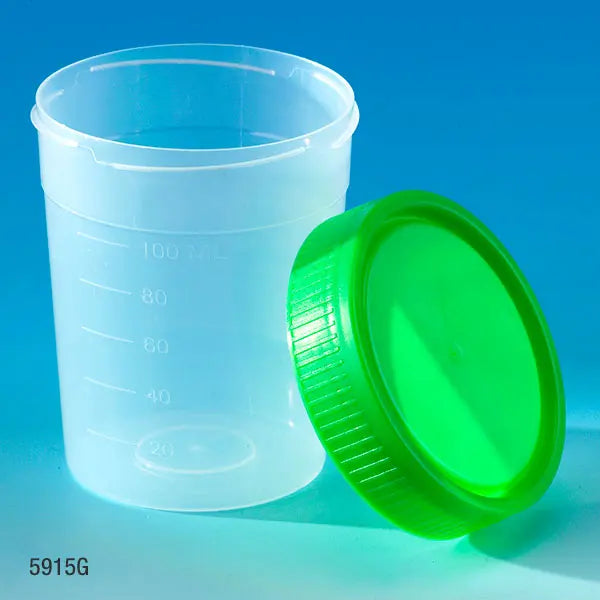 Specimen Containers, Graduated PP/PS — 4–6.5 oz, Pour Spout & Screw/Snap Cap, Case of 500 | Globe Scientific