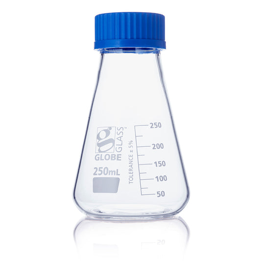 Globe Scientific GL45 Screw Cap Erlenmeyer Flask 8420250 250 mL Borosilicate Glass