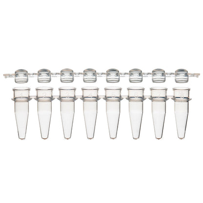 Globe Scientific 8-Strip Tubes, With Separate 8-Strip Clear Dome Caps 0.2 mL