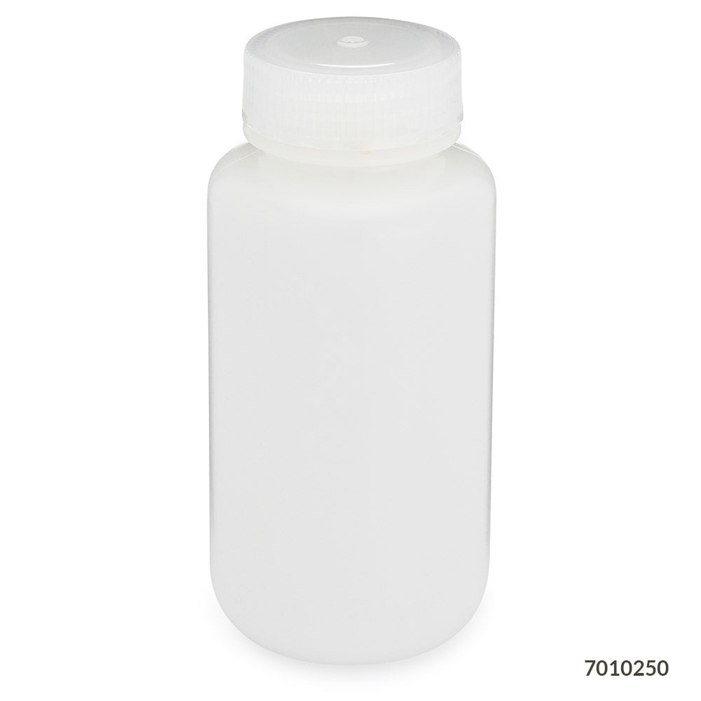 Globe Scientific Bottle, Wide Mouth, Hdpe Bottle, Attached Pp Screw Cap, 12/Pack 30 mL to 500 mL