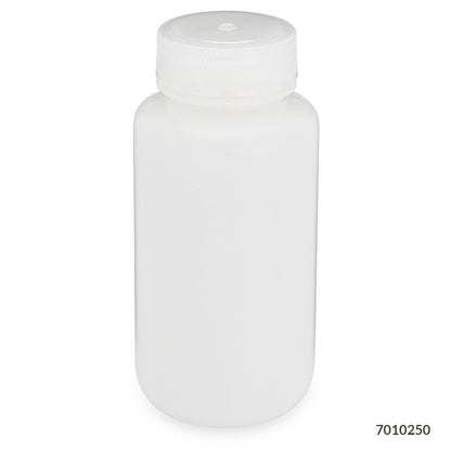 Globe Scientific Bottle, Wide Mouth, Hdpe Bottle, Attached Pp Screw Cap, 12/Pack 30 mL to 500 mL