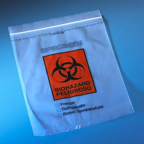 Biohazard Specimen Transport Bags, Zipper Seal with Document Pouch — 6x9 to 12x15 in, 7 Options, 1000/Case | Globe Scientific