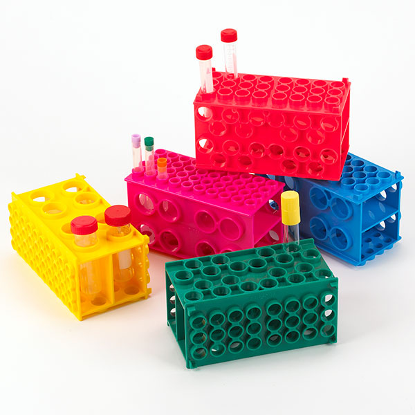 Globe Scientific TUFFBLOK Tube Rack - Link-Together 4-Way, PP, PACK/5, 7 Colors