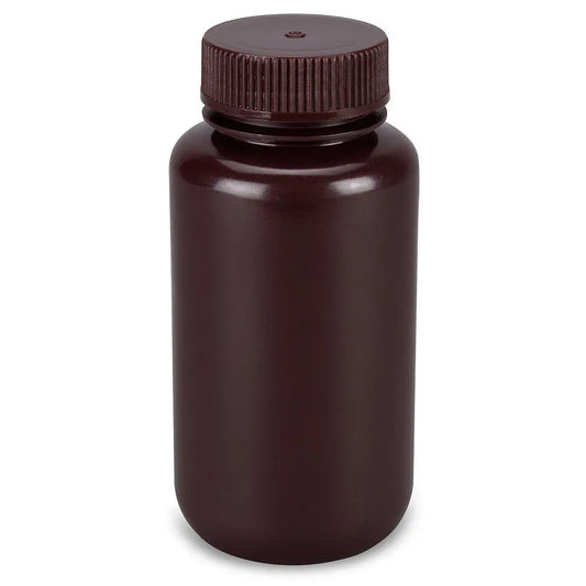 Globe Scientific Bottle, Wide Mouth, Round, Amber HDPE with Amber PP Closure, 250mL, Bulk Packed with Bottles and Caps Bagged Separately, 250/Case 7510250AMBKS Laboratory Equipment