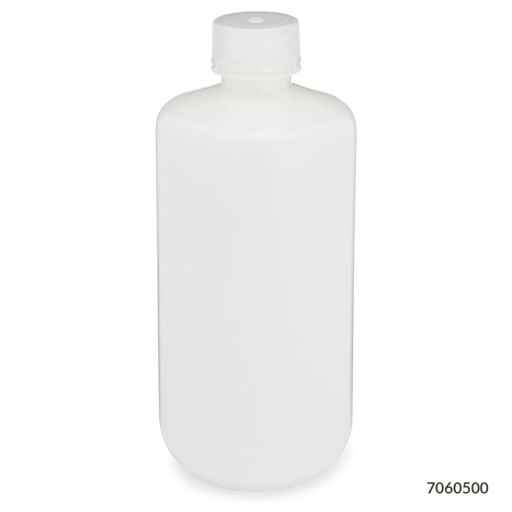 Globe Scientific Bottle, Narrow Mouth, Hdpe Bottle, Attached Pp Screw Cap, 12/Pack 30 mL to 500 mL