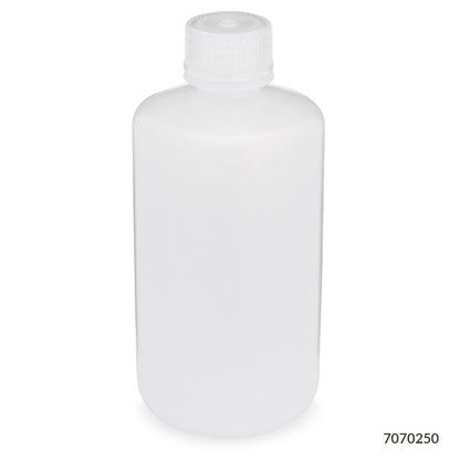 Globe Scientific Bottle, Narrow Mouth, Ldpe Bottle, Attached Pp Screw Cap, 12/Pack 30 mL to 500 mL