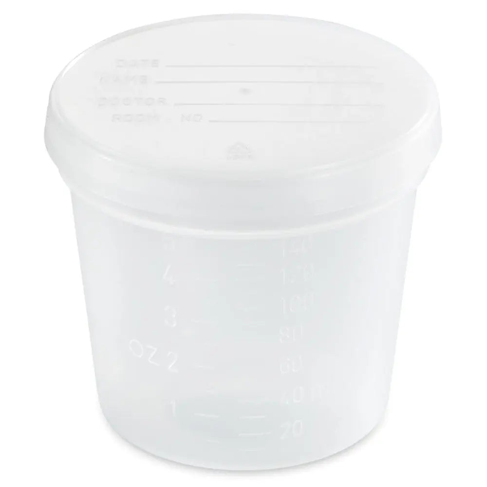 Specimen Containers, Graduated PP/PS — 4–6.5 oz, Pour Spout & Screw/Snap Cap, Case of 500 | Globe Scientific