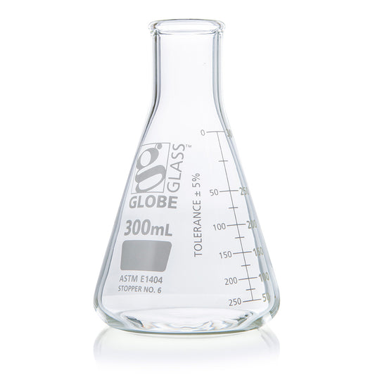 Globe Scientific Narrow Mouth Erlenmeyer Flask 8400300 300 mL Borosilicate Glass