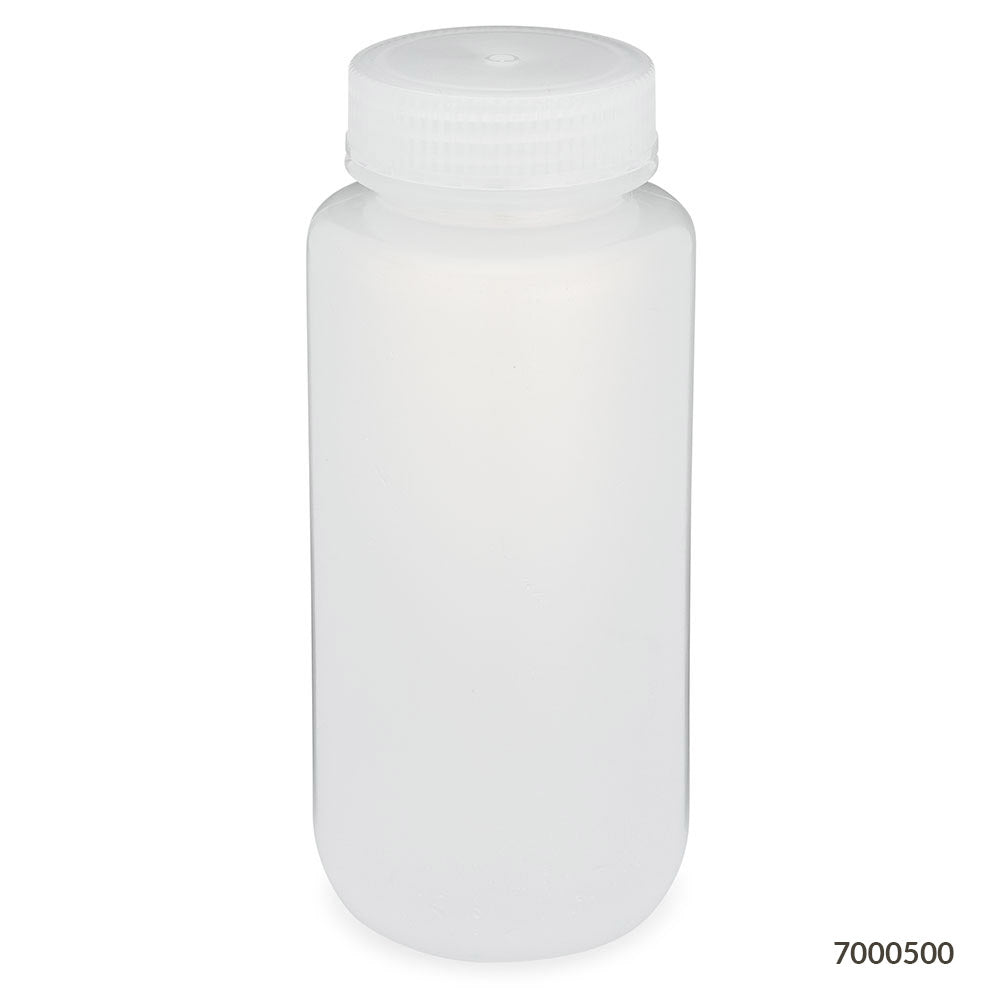 Globe Scientific Bottle, Wide Mouth, Pp Bottle, Attached Pp Screw Cap, 12/Pack 30 mL to 500 mL