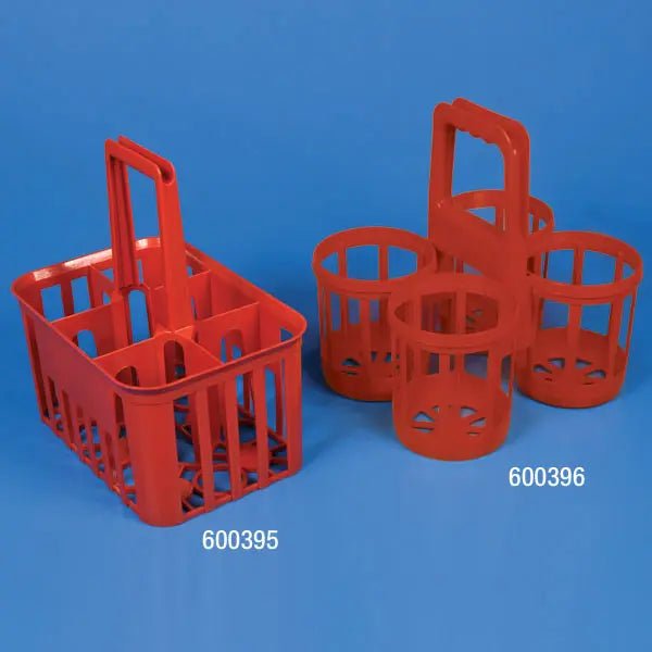 Globe Scientific Bottle Carrier, 6 Position, for up to 95mm Wide Bottles, HDPE, Red 600395 Laboratory Equipment