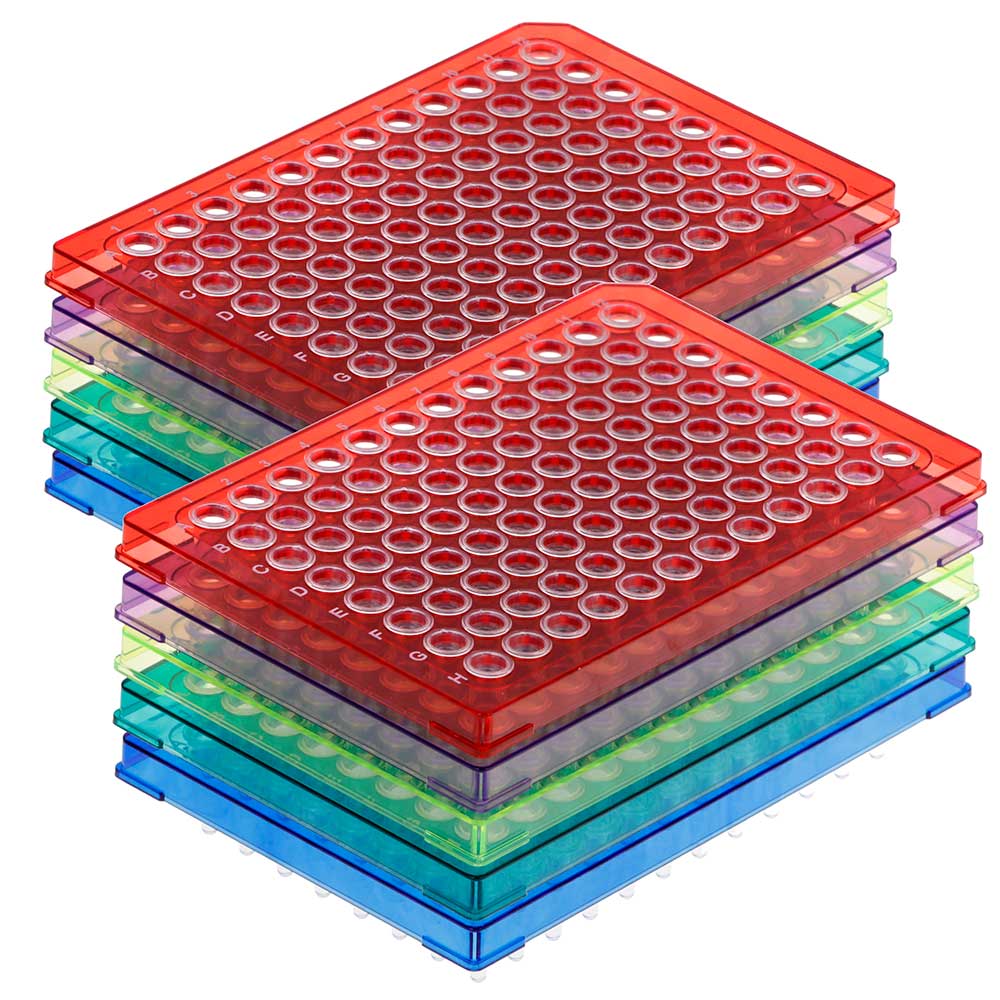 Diamond Shell 96-Well Half Skirt PCR Plate Assorted Colors (5-Pack) Case