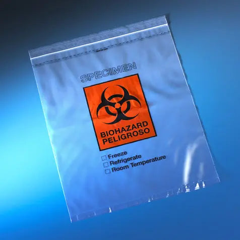 Globe Scientific Bag, Biohazard Specimen Transport, 12" x 15", zipper closure with Score Line and Document Pouch, 100/Pack, 5 Packs/Unit 4929 Laboratory Equipment