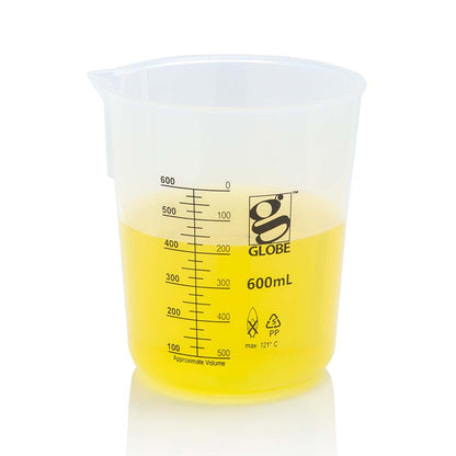 Globe Scientific Beaker, Diamond Essentials, Griffin Style, Low Form, Printed Graduations, Pp, 4/Bag 600 mL