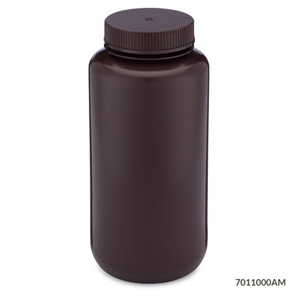 Globe Scientific Bottle, Wide Mouth, Hdpe Bottle, Attached Pp Screw Cap, Amber, 6/Pack 1000 mL