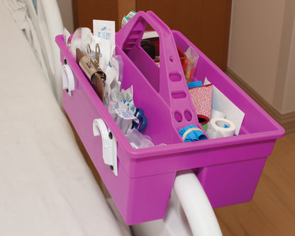 Heathrow Scientific 120023 ToteMax Blood Collection Tray Pink Mounted on Hospital Bed Rail HDPE