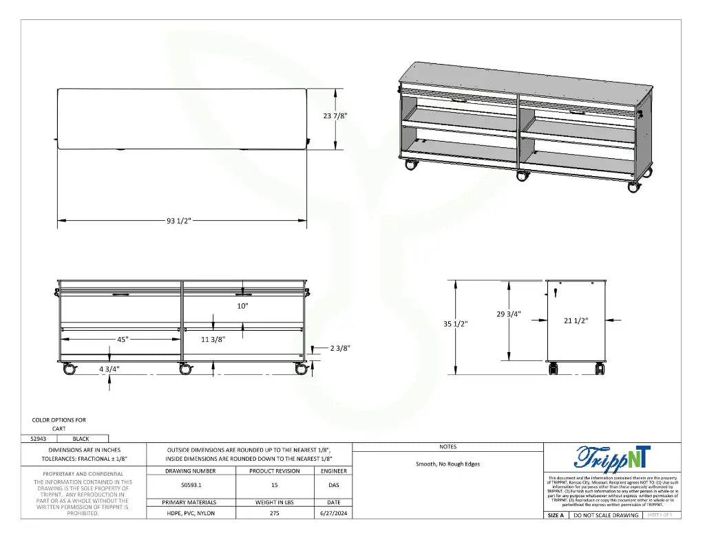 TrippNT 52943 Black Belize Lab Island Cart Angle View Tambour Door Closed