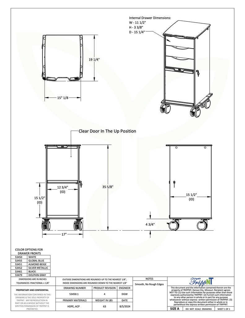 TrippNT 53452 Core SP Cart Silver Metallic Drawers Angle View