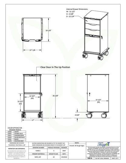 TrippNT 53452 Core SP Cart Silver Metallic Drawers Angle View