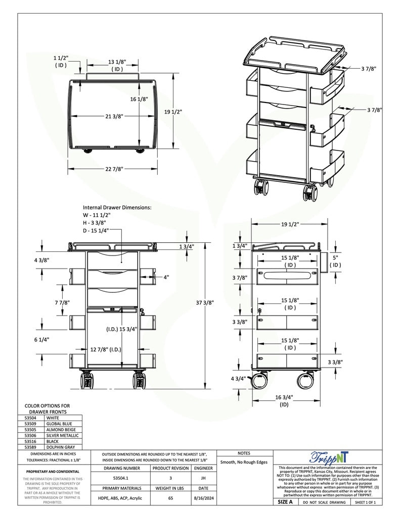 TrippNT 53505 Core DX Sliding Door Railtop Almond Beige Engineering Drawing Dimensions