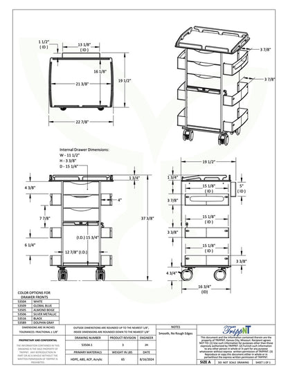 TrippNT 53505 Core DX Sliding Door Railtop Almond Beige Engineering Drawing Dimensions