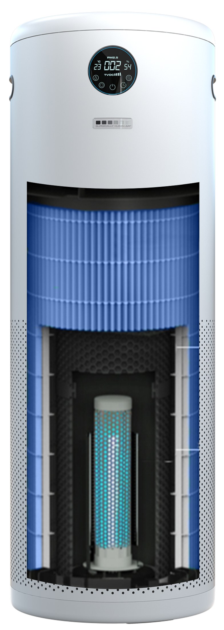 JADE 2.0 cutaway showing the HEPA-Rx H13 filter, activated carbon filter and UV-C lamp stack