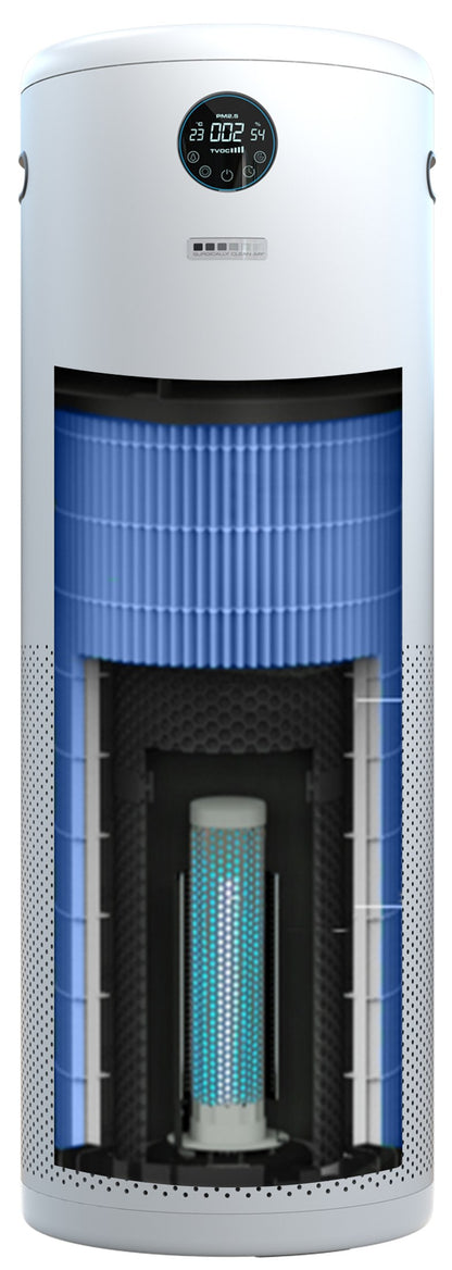 JADE 2.0 cutaway showing the HEPA-Rx H13 filter, activated carbon filter and UV-C lamp stack