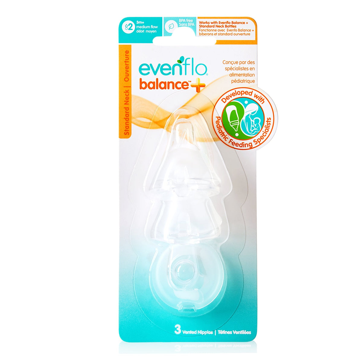 Evenflo Balance+ standard neck nipples, medium flow, 3-pack (2121211)