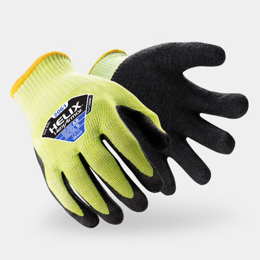 HexArmor Helix 2061 Core9 Latex-Coated Cut-Resistant Gloves — Box of 12 pairs | ANSI Cut A9, Wrinkle Rubber Latex Palm, 13-Gauge