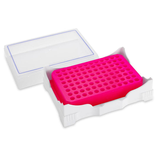 PCR Cold Work Rack, 4°C 96-Well for Plates & Strips — Color-Change Purple to Pink, 1/Each | Globe Scientific