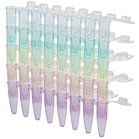 DiamondLink 0.2mL 8-Strip Tubes, Individually-Attached Flat Caps, Assorted Colors