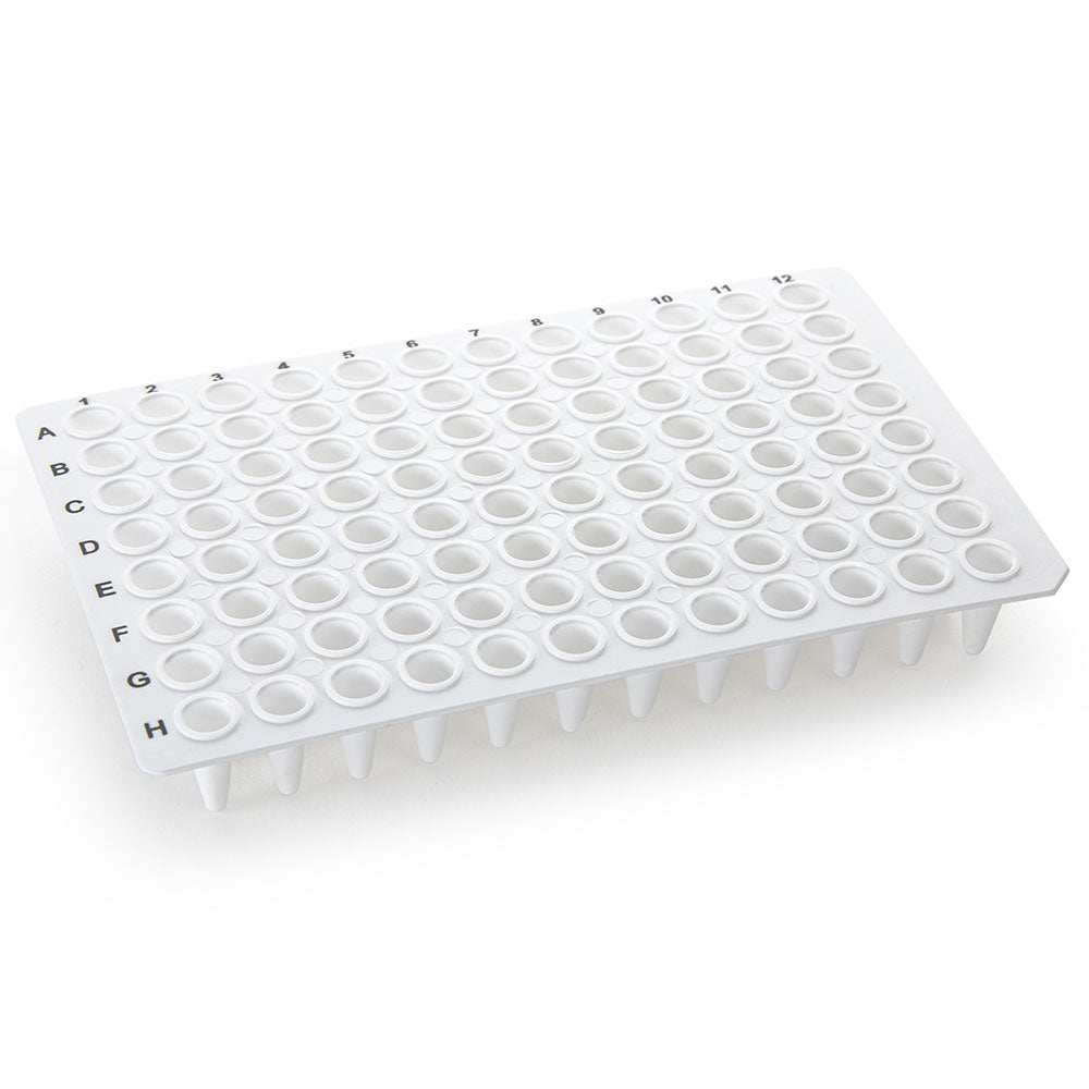 0.1 mL 96-Well PCR Plates, Low-Profile, No Skirt, White — Polypropylene, 50/Case | Globe Scientific
