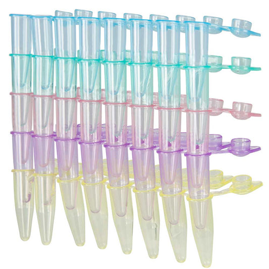 QuickSnap 0.2mL 8-Strip Tubes, Individually-Attached Dome Caps, Assorted Colors