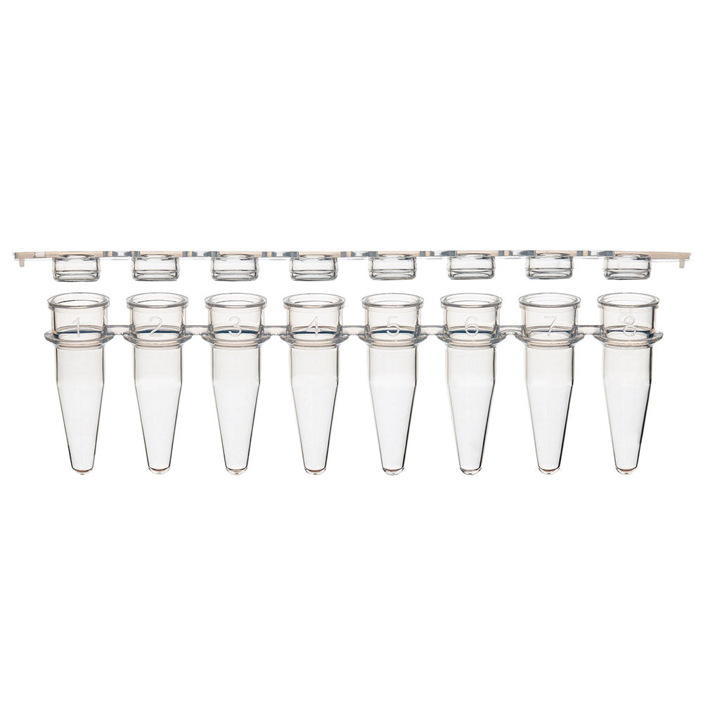 0.2 mL PCR Strip Tubes, Separate Flat Caps, PP — 8- & 12-Strip Formats, 120/Pack | Globe Scientific