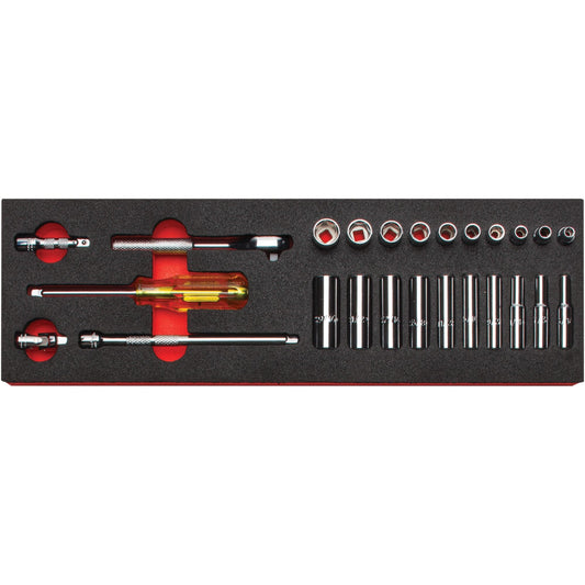 Proto 1/4 in. Drive Combination Socket Set With Classic Pear Head Ratchet and Foam (25 pc.) J47116KV