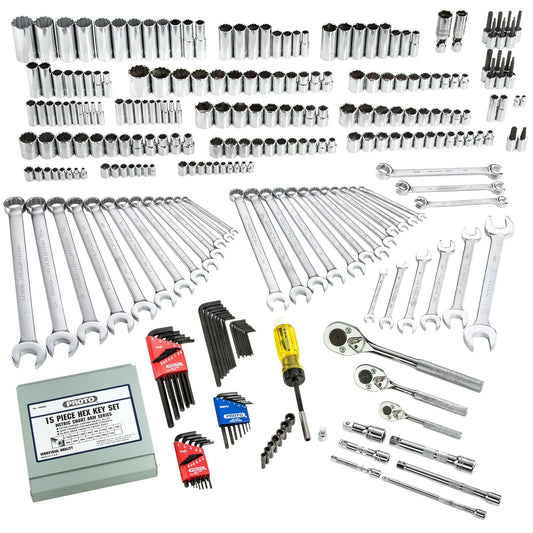 Proto 1/4 in., 3/8 in. & 1/2 in. Dirve 6 & 12-Point Socket Set Wit Top Chest (302 pc.) J47303-1B