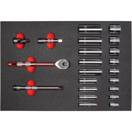 Proto 3/8 in. Drive 6-Point Socket Set With Classic Pear Head Ratchet and Foam (22 pc.) J52134HTCKV