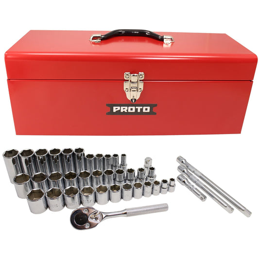 Proto 3/8 in. & 1/2 in. Drive 6-Point Combination Socket Set With Tool Box (39 pc.) J54239A